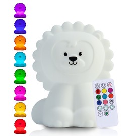 Kadoing® Löwen Nachtlicht (Groß) – mit Tippfunktion und Fernbedienung – Wiederaufladbar – Baby – Babylampe – Kinder – Kinderlampe – Kindergeburtstag – Kinderzimmer – Kinderspielzeug – Nachttischlampe