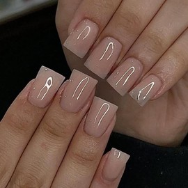 KQueenest Duck Press on Nails Medium - Summer Press on Nails Nude Pink, Glossy Opaque Fake Nails with Glue, Fit Perfectly, Reusable Soft Gel Glue on Nails for Women, 24 Pcs