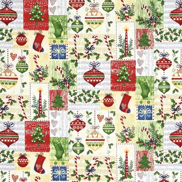 Fabri-Quilt Inc Christmas Ornament Patch Multicolor 100% Cotton Fabric by