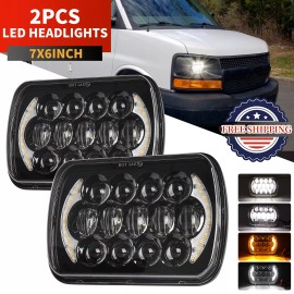 autobots Pair 7X6" 5x7" LED Headlights Hi/Lo DRL For Chevy Express Cargo Van 1500 2500 US