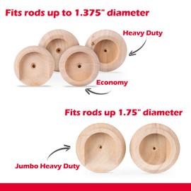 WADDELL Closet Pole Socket (Jumbo Heavy Duty, 1 Set) | Hardwood Dowel Rod Holder Fits Any Style Closet Rods up to 1-¾" Diameter | Includes Mounting Screws | Closet Bracket for DIY Home Improvement