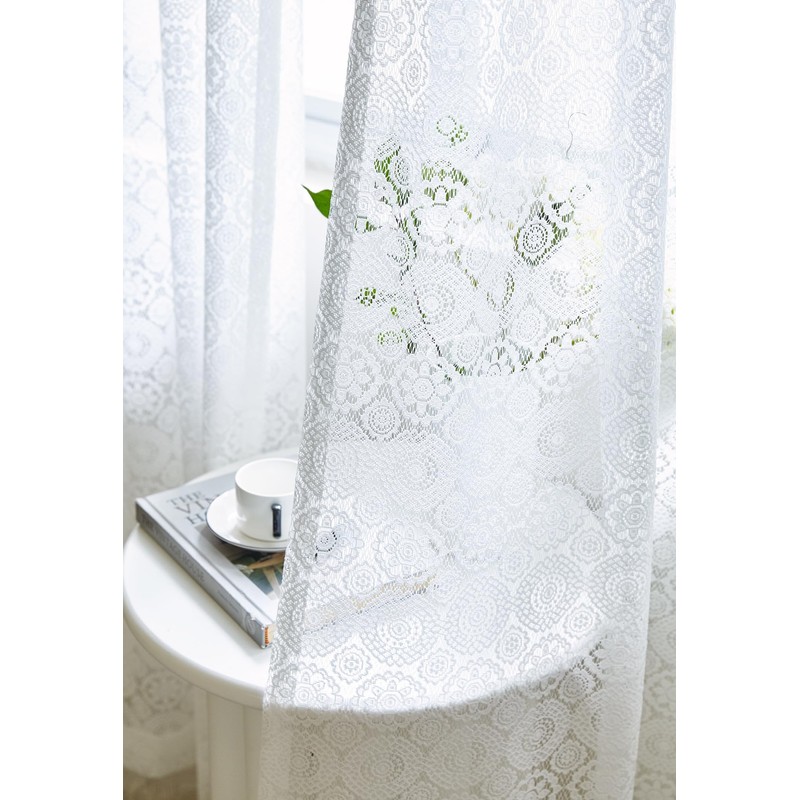 Sarah Haus Lace Curtain Panel (Single), Hebron Pattern Drapes, Rod