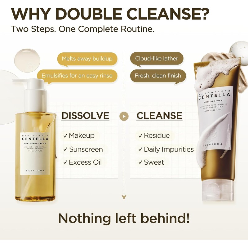 Doble limpieza SKIN1004 – Aceite desmaquillante + Espuma ampulosa 6.8