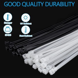 AMSGANK Set of 300 Black and White Cable Ties, 100/200/300 mm, Self-Locking Cable Ties, UV-Resistant Nylon Plastic Cable Ties, Multifunctional for Cable Management, Gardening