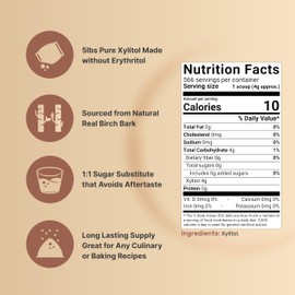 NatureBell Xylitol Sweetener, 5lbs | Natural Birch Crystal Source – 1:1 Sugar Substitute – Sweet Flavor with No Erythritol – Low Calorie & Glycemic Impact – Sugar Free, No Aftertaste, Non-GMO