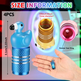 Beeveer 4 Pcs Glow in The Dark Tire Valve Stem Caps Cute Flamingo Luminous Tire Valve Cap Aluminum Alloy Fluorescent Light up Car Air Cover for Most Truck SUV Motorcycle Bike(Multicolor)