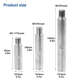 HOMESOM Stainless Steel Rotary Extension Shaft Set for Polishing Pads,Polisher,5/8"-11 M14 Thread Angle Grinder Extension Shaft Set,3''/75mm, 4''/100mm, 5.5''/140mm