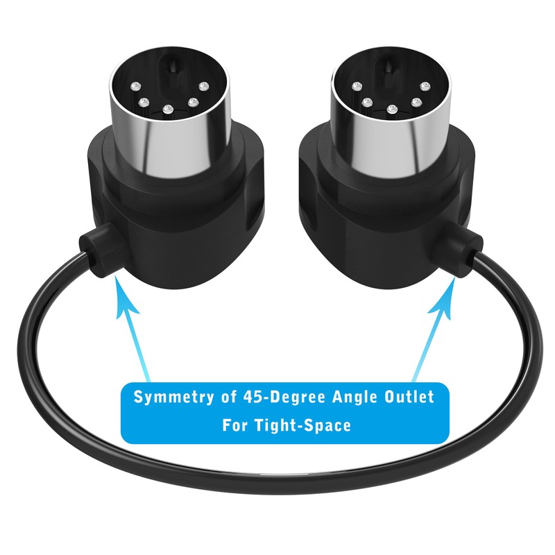 FORE 4-Pack 2-Feet/ 60cm 45-Degree Symmetry Angled MIDI Cable with
