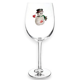 THE QUEENS' JEWELS Snowman Jeweled Stemmed Wine Glass - Unique Gift for Women, Birthday, Cute, Fun, Holiday, Not Painted, Decorated, Bling, Bedazzled, Rhinestone