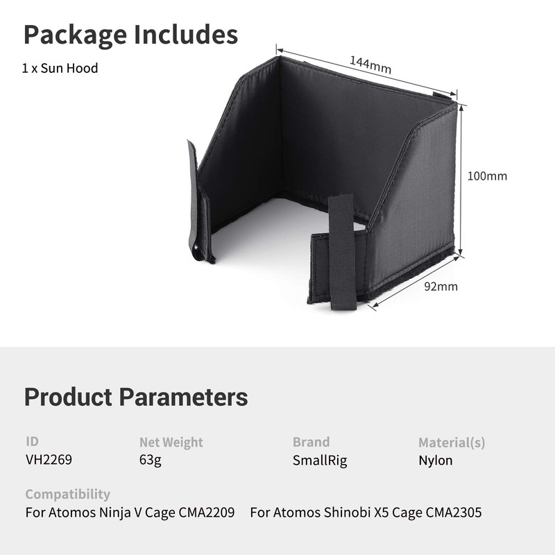 SMALLRIG Sun Hood for Atomos Ninja V Monitor, Sunshade for
