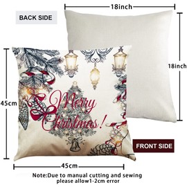 BINXWA Pack of 4 Christmas Cushion Covers, White Cushion Cover, Merry Christmas Decoration, Cotton Linen Cushion Cover, 45 x 45 cm Christmas