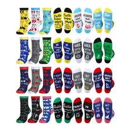 Vabean 24 Pairs Christian Faith Socks Bulk Inspirational Bible Verse Pastor Deacon Socks Novelty Jesus Socks for Adults Men Women Appreciation Religious Gifts