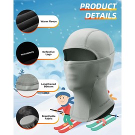 ROCKBROS Ski Mask for Kids Balaclava Windproof Winter Mask for Cold Weather Neck Gaiter for Skiing Snowboarding Cycling Outdoor Football Grey
