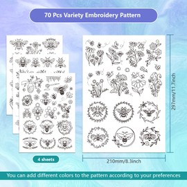 GLOBLELAND 4 Sheets Flower and Bees Pattern Water Soluble Embroidery Hand Sewing Stabilizers for Fabric Stitch Practice Embroidery Stickers Wash Away Stabilizers for Embroidery Beginners Lovers