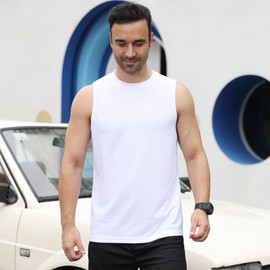 JOINGO Men's Workout Tank Top 3/4 Pack Quick Dry Fit Muscle Sleeveless Breathable T-Shirt for Gym Bodybuilding(Black/White/Grey/Blue)