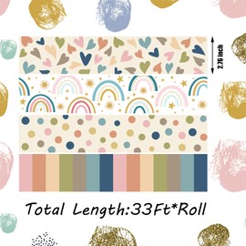 131ft Boho Bulletin Board Borders Bulletin Classroom Rainbow Hearts Border Trims Boho Colorful Straight Borders Stickers for Classroom Decor School Blackboard Desk
