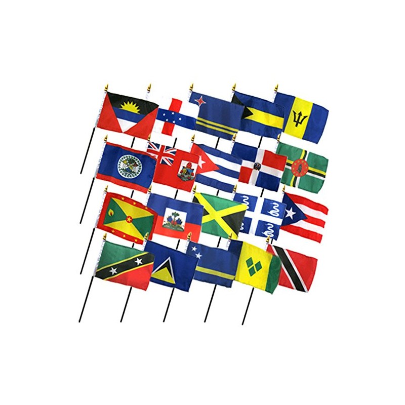 Set of 20 Caribbean Countries 4"x6" Desk Table Stick Flag