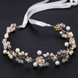 Wedding Hair Accessories for Kids, Flower Girl Hair Accessory, Princess Headpiece White Flower Headband Pearl for Girl and Flower Girls Cute Bridal Wedding Hair Band, Women's Fashion Headbands (Gold)