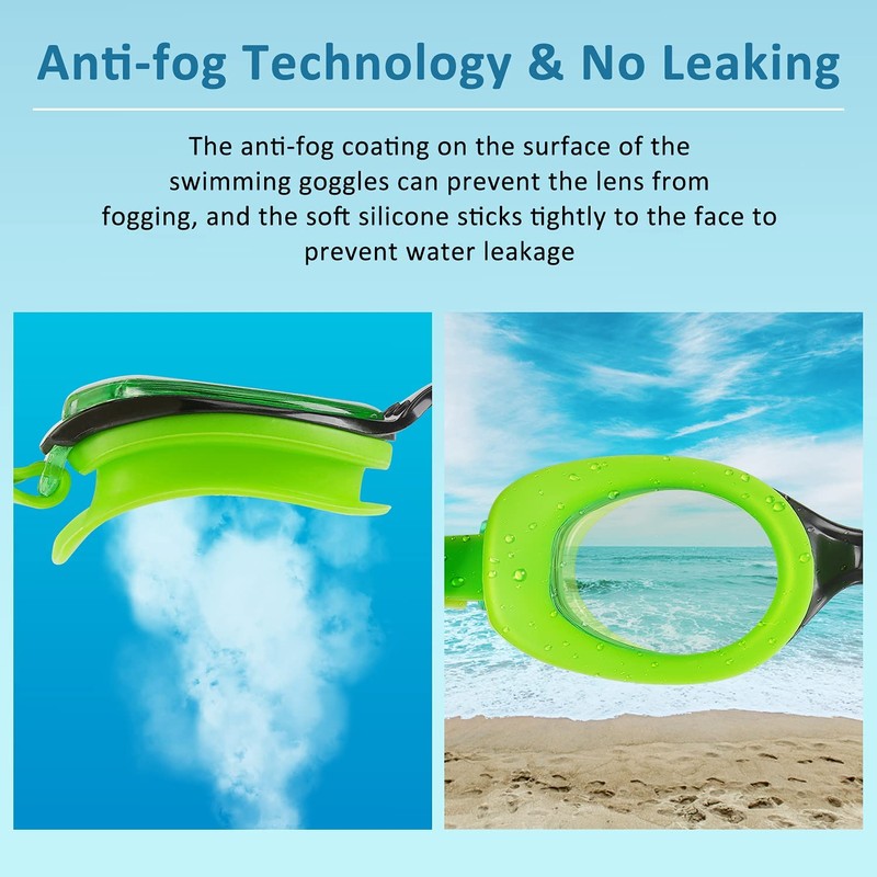 Kids Swimming Goggles with Adjustable Strap 2 Pack, Anti Fog
