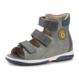 Memo Pedro Corrective Orthopedic High-Top AFO-Like Leather Sandal, Grey/Navy Blue, 22 (6.5 M US Toddler)