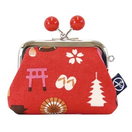 Maeda Dyeing Goshikihanpudo Kyoto Limited Series, 2.5 Square Coin Purse with Beads, Red, Size (H x W x D): Approx. 3.1 x 3.5 x 0.8 inches (8 x 9 x 2 cm)