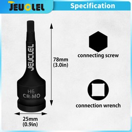 JEUCLEL 2Pcs 6mm Hex Impact Bit Socket, H6 1/2-Inch Impact Drive Allen Socket, Cr-Mo Steel Lengthen Hex Screwdriver Adapter for Electric Ratchet Wrenches Fastening Screws