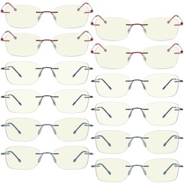 LUR 12 Pack Rimless Progressive Multifocus Readers for Women Blocking Blue light Reading Glasses +3.50