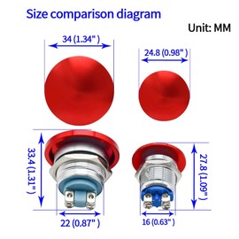 (2 Pcs) ZJWZJH Mushroom Head Push Button Switch 16mm Waterproof Metal Momentary 1NO SPST 5/8'' Mouting Domed Screw DC 12V 24V AC 110V/120V (Yellow, 16MM)