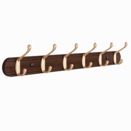 Yundoza Coat Rack Wall Mount, Bamboo Coat Hanger with 6 Zinc Alloy Hooks for Hanging Clothes, Towels, Keys, Hats, Bags(Brown)