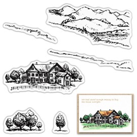 Mountain Tree Background Clear Stamps for Card Making, House Natural Scenery Glassland Transparent Rubber Stamps for Bullet Journal DIY Scrapbook Decoration Handmade Crafts Notebook