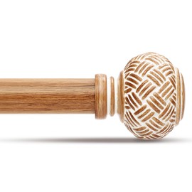 JRZOO Wood Curtain Rods for Windows 66 to 120 Inches, Decorative 1'' Diameter Heavy Duty Adjustable Rustic Farmhouse Drapery Rod with Boho Imitation Wooden Grain Finials, Size: 30''-120'' - Light Wood