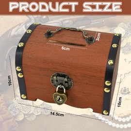 LPAMABA Brown Vintage Wooden Treasure Chest with Lock Wooden Chest Pirate Treasure Chest Children's Storage Jewellery Box 14.5 x 10 x 10 cm