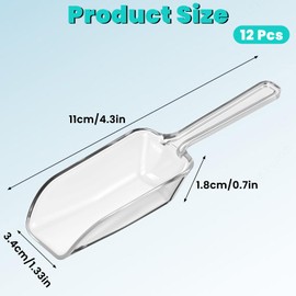 Giantree 12Pcs Clear Plastic Acrylic Kitchen Scoops, 4.3 Inch Multi Purpose Ice Scoop, Candy Scoops for Buffet, for Wedding Ice Cream Candy Dessert Buffet Protein Powders Tea Flour Coffee Popcorn