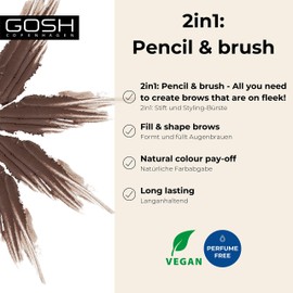 GOSH Eyebrow pencil for thicker brows, precise application for perfectly shaped eyebrows, integrated brush for blending, long-lasting, natural look, 100% vegan, 005 dark brown