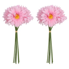 IPOPU 2 Bouquets Pink Artificial Daisy Flowers 10PCS Real Touch Flowers Gerbera Daisy Artificial Flowers with Stems for Wedding Party Home Decoration(Pink)