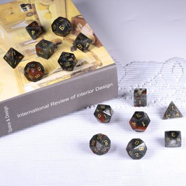 mookaitedecor 7-Piece Crystal Polyhedral DND Dice Set, Polished Tumbled Stones Dice for RPG MTG Table Games Home Decoration, Dragon Blood Stone