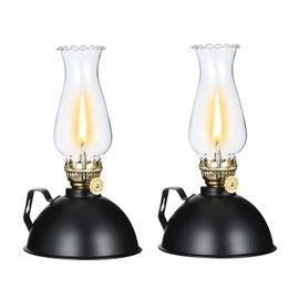 DNRVK 2 Pack Rustic Oil Lamp Vintage Glass Kerosene Lamp with Handle Chamber Oil Lamps for Indoor Use Home Decor Classic Old Hurricane Oil Lantern for Indoor Use Emergency Lighting