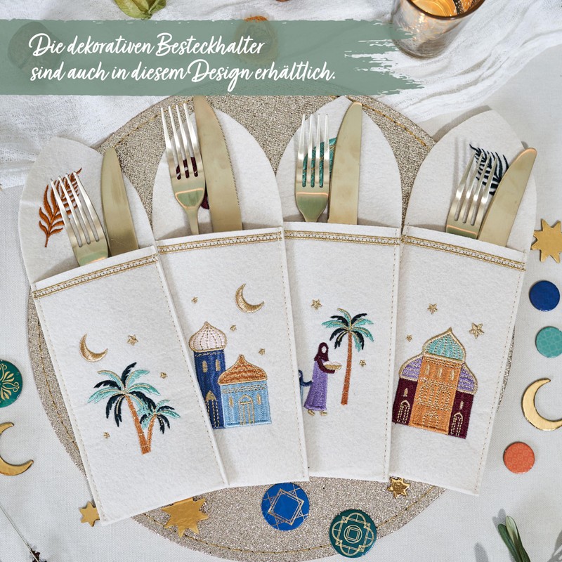 Papierdrachen 4 Ramadan Felt Cutlery Holders, Colourful with High-Quality Printing,