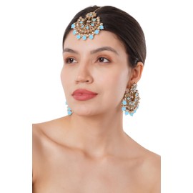 Maang Tikka Set by Boutique De Luxe, Indian Jewellery Sets For Women, Veda Tikka Maang Set With Earrings And Matching Tikka, Enjoy Statement Indian Jewelry For Women