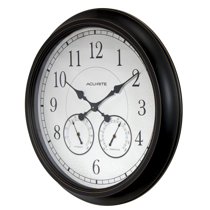 AcuRite 75473 24-inch Weathered Black Wall Clock with Thermometer and