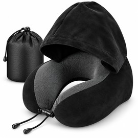 Hooded Travel Neck Pillow for Airplane & Car – U-Shaped Memory Foam Cushion with Detachable Cover for Office, Home & Trips