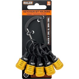 Quick Railer Bit Holder Yellow Keychain 5Pc 1/4" Hex Shank Bit Holders Quick-Change