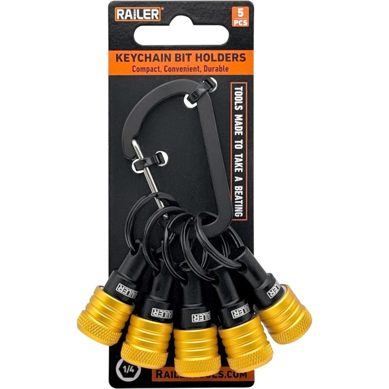 Quick Railer Bit Holder Yellow Keychain 5Pc 1/4" Hex Shank