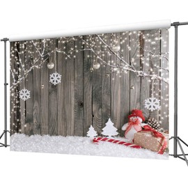 LYWYGG 10X8FT Christmas Backdrop Snow Floor Photo Backgrounds Wooden Wall Photography Backdrops for Child CA-CP-70-1008