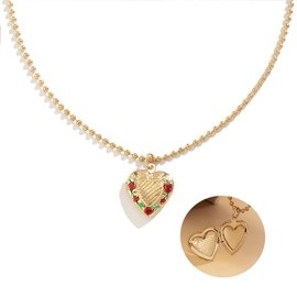 TACBSP Gold Heart Locket Necklace for Women Vintage Rose Locket Necklace Small Flower Locket Statement Necklace Picture Photo Locket Necklace for Women (gold)