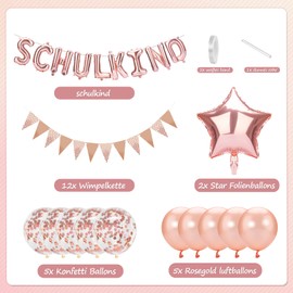 VIKY® First Day of School Decoration Boy Girl 14 Pieces School Decoration Set, School Child Decoration Rose Gold 2024, Decoration First Day of School with Bunting, Star First Day of School Foil