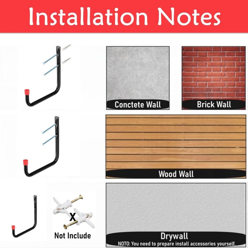 Garage Wall Hooks, 8 Pack Ladder Storage Hooks, Heavy Duty