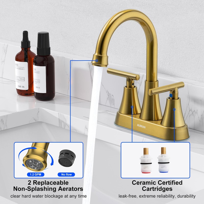 4 inch Brushed Gold Bathroom Sink Faucet with Pop-up Drain