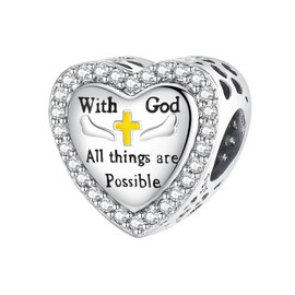 DATOUQI Cross Charm with God All Things are Possible 925 Sterling Silver Charms for Bracelets Necklace