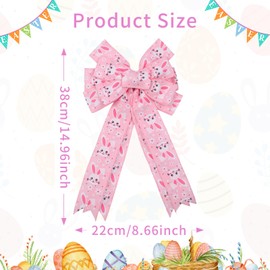WRBAJIS Easter Bows for Wreath Pink Easter Tree Topper Bow with Bunny Rabbit Flowers Pattern 15’’x8’’ Large Bowknot Ribbon for Spring Home Front Door Outdoor Decoration Supplies